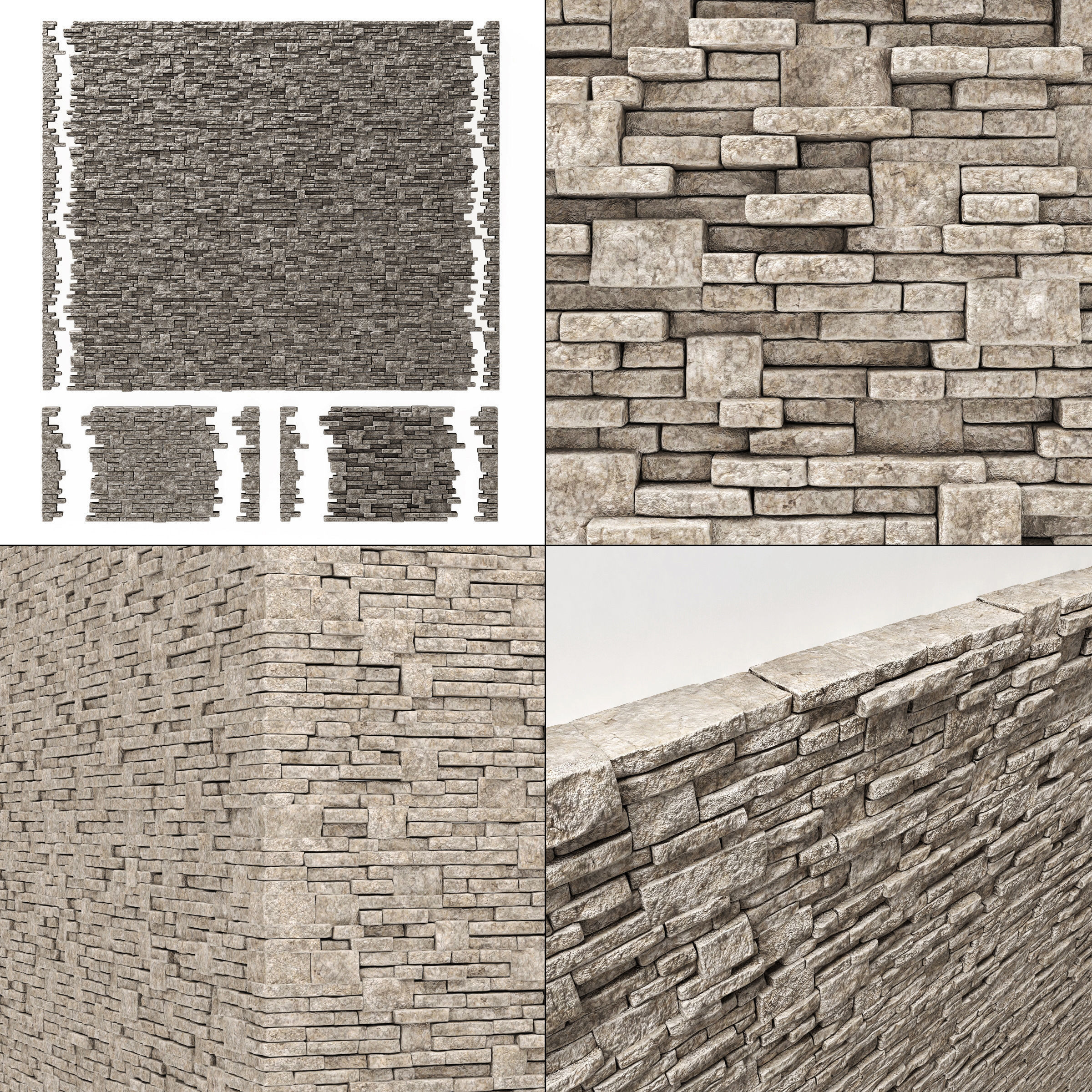 Brick stone wall block many n1  3D model_1