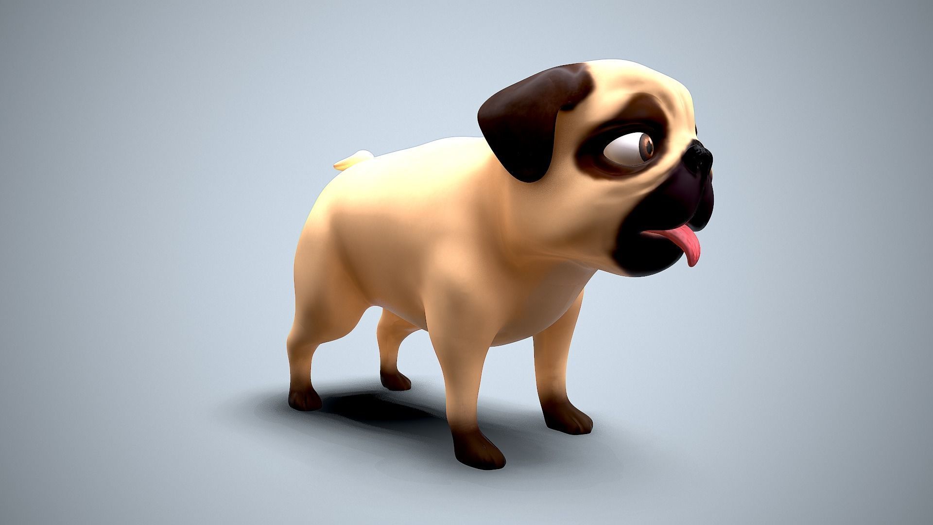 cartoon pug Low-poly 3D model_3
