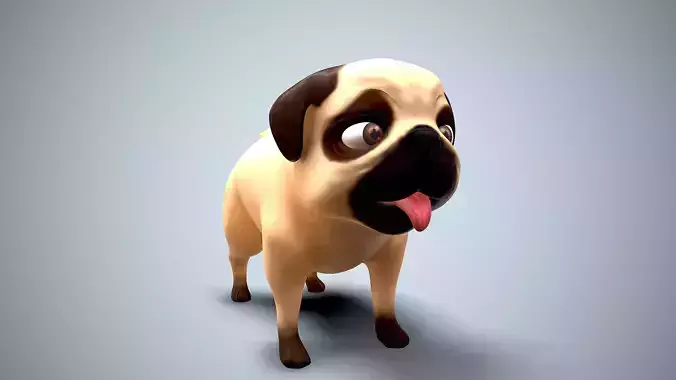 cartoon pug Low-poly 3D model