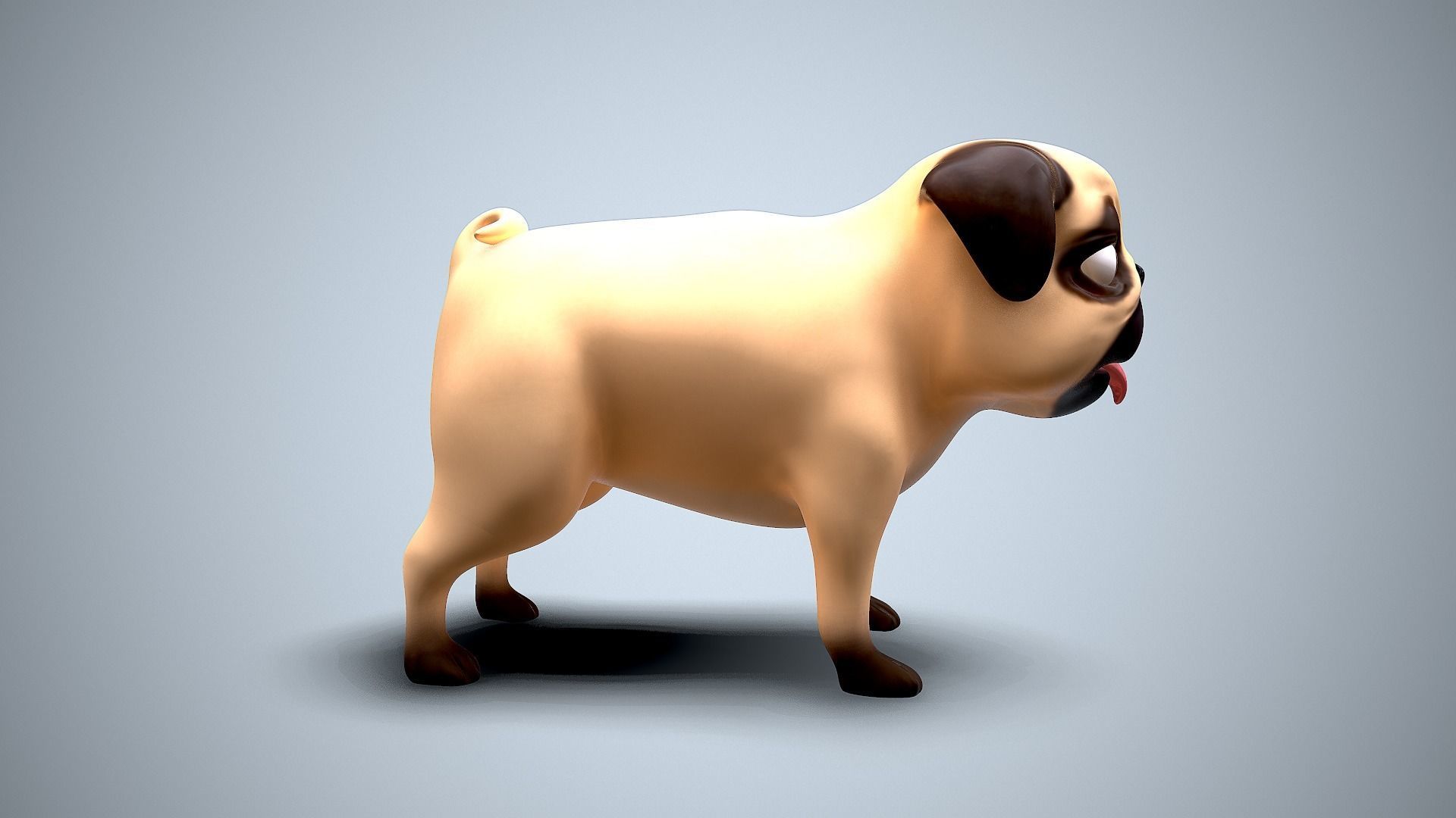 cartoon pug Low-poly 3D model_4