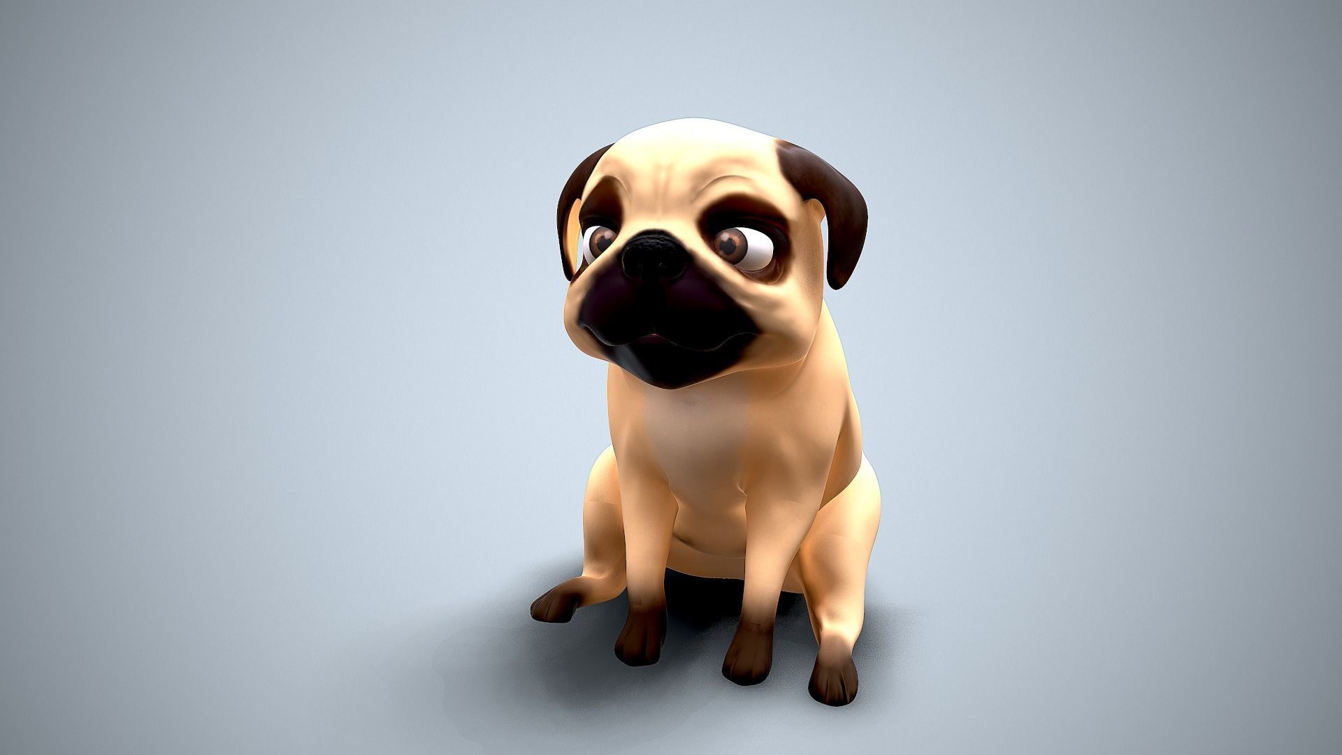 cartoon pug Low-poly 3D model_7