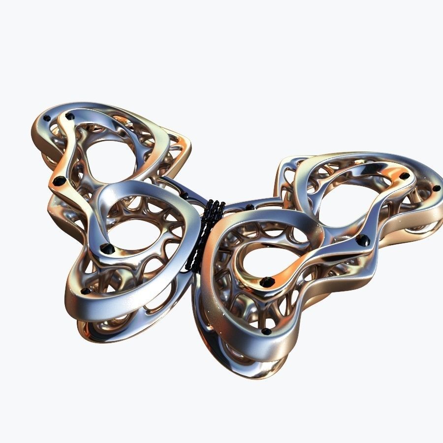 03-Butterfly pair of earrings made of gold and silver 3D model_1