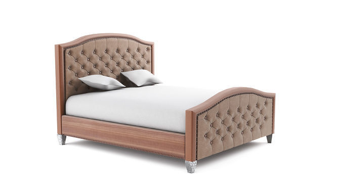 Prieto Tufted Camelback Upholstered Platform Bed  Low-poly 3D model