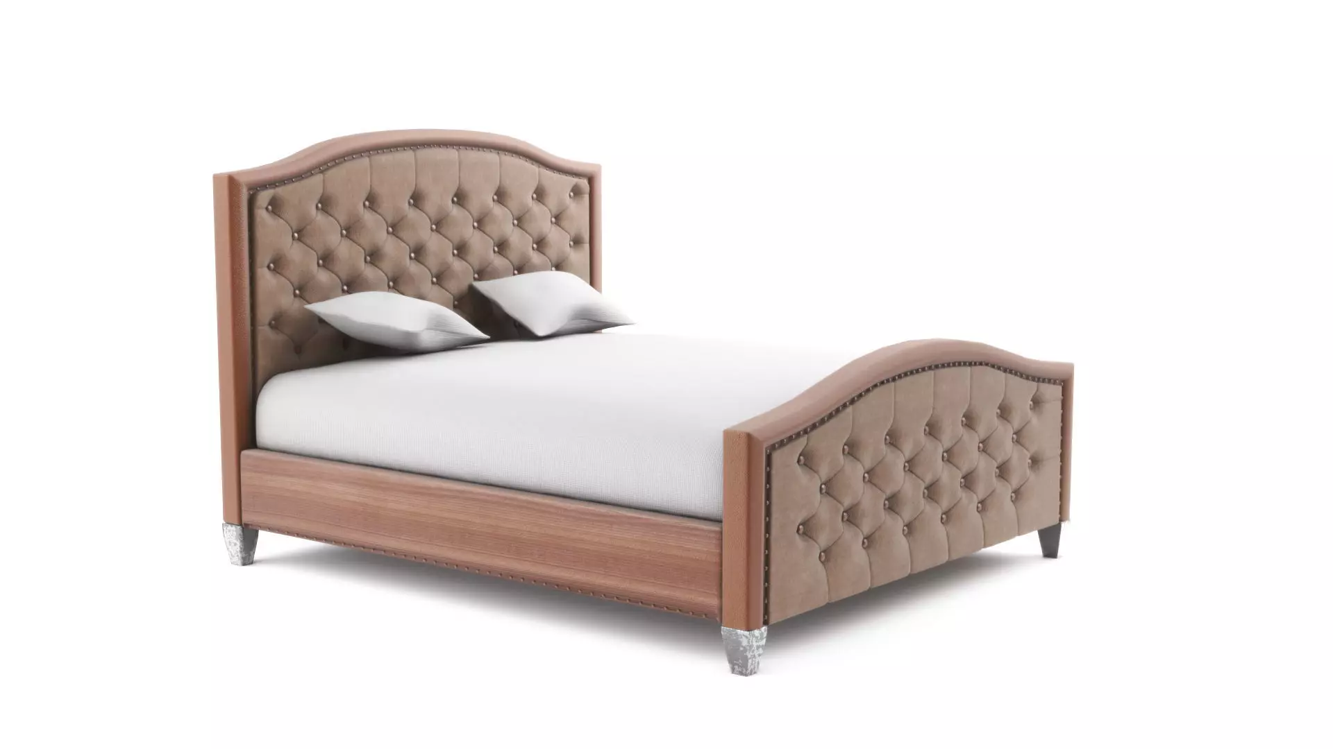 Prieto Tufted Camelback Upholstered Platform Bed  Low-poly 3D model_0