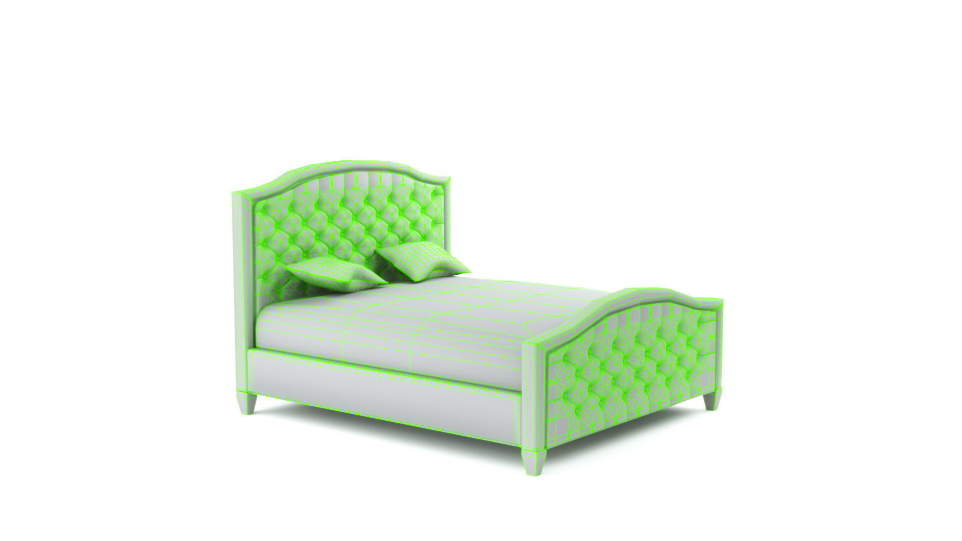 Prieto Tufted Camelback Upholstered Platform Bed  Low-poly 3D model_5