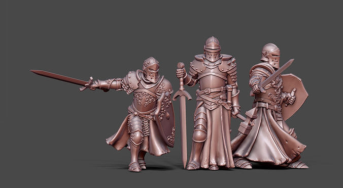 Knights bundle - 3 miniatures 35mm scale 3D print model