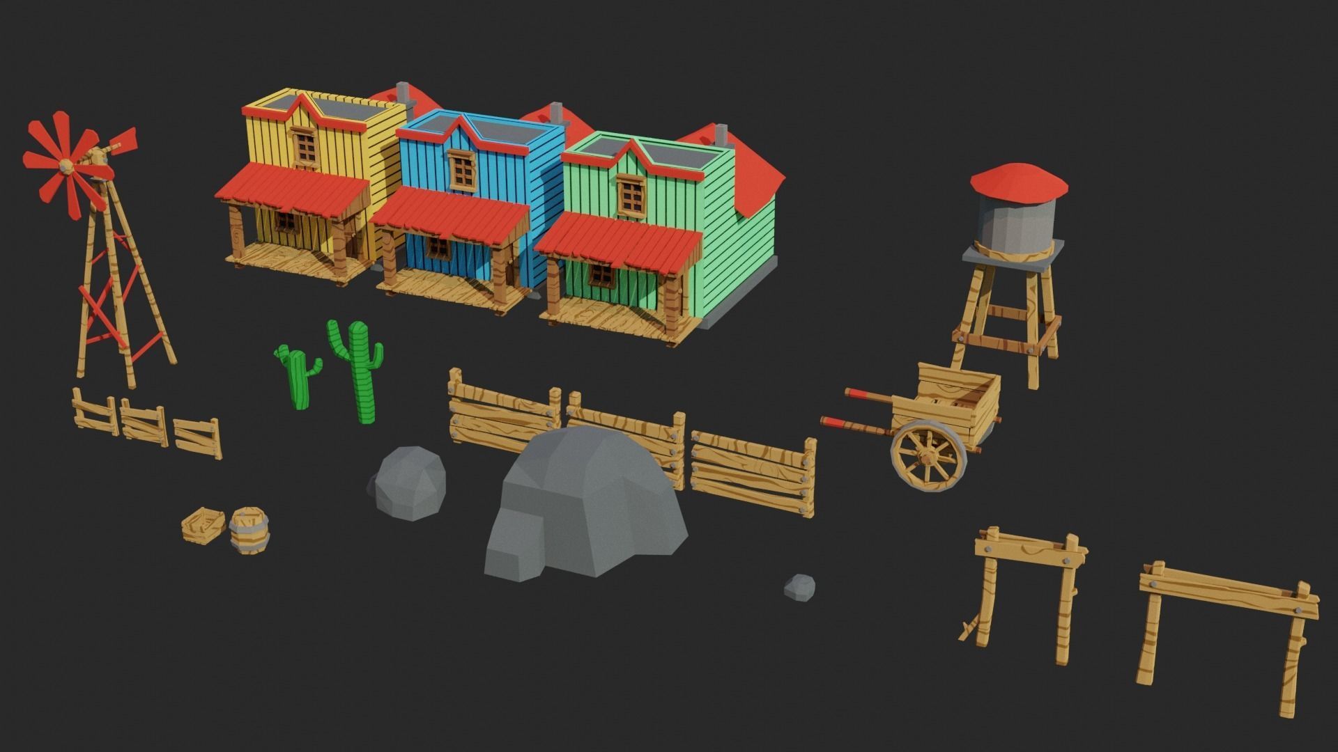 Cartoon Wild West Collection Low-poly 3D model_2
