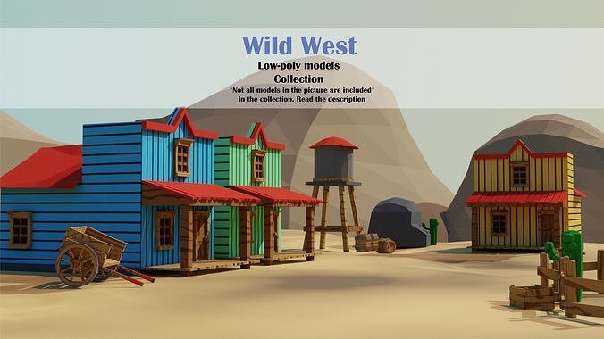 Cartoon Wild West Collection Low-poly 3D model