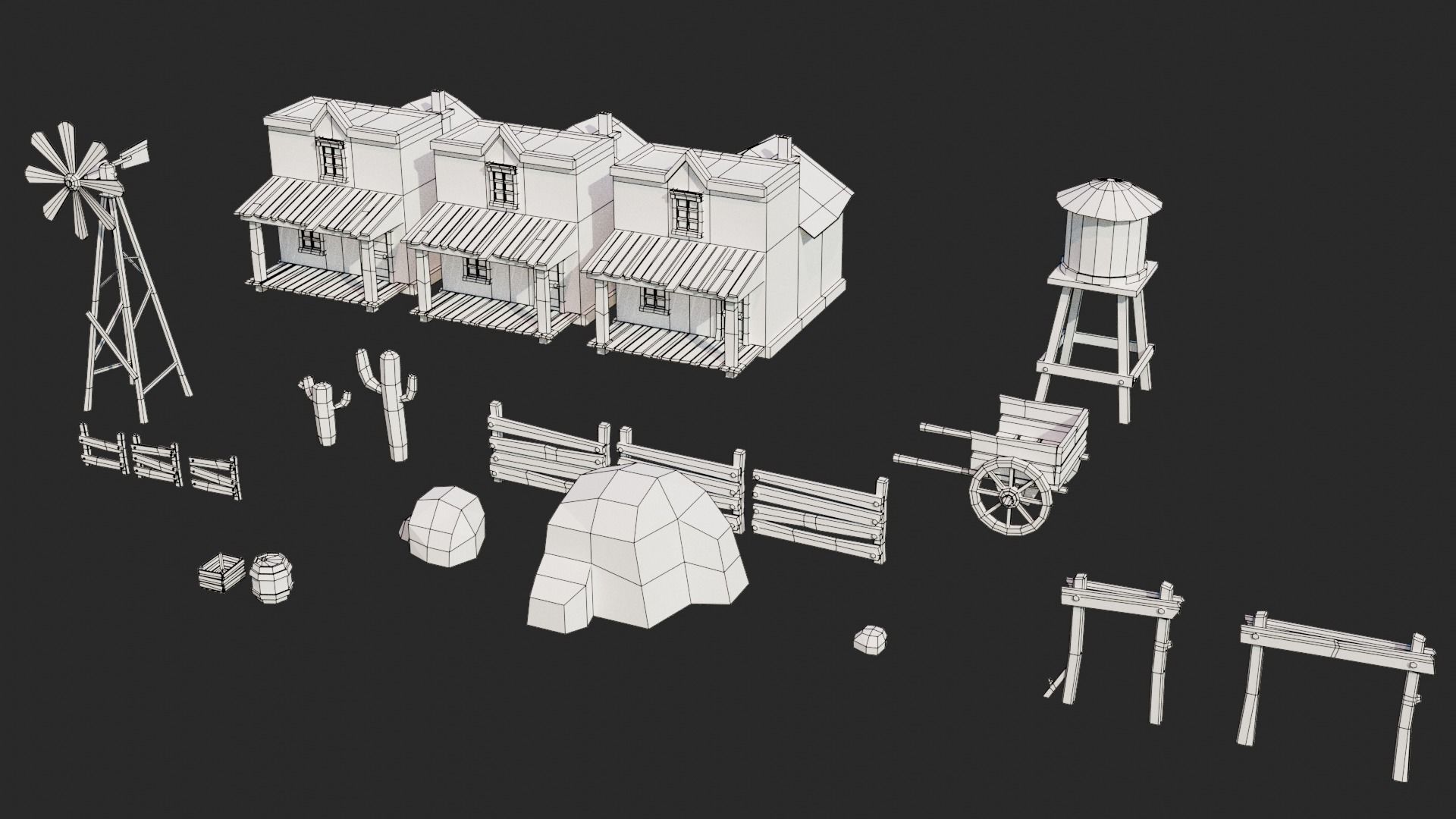 Cartoon Wild West Collection Low-poly 3D model_3