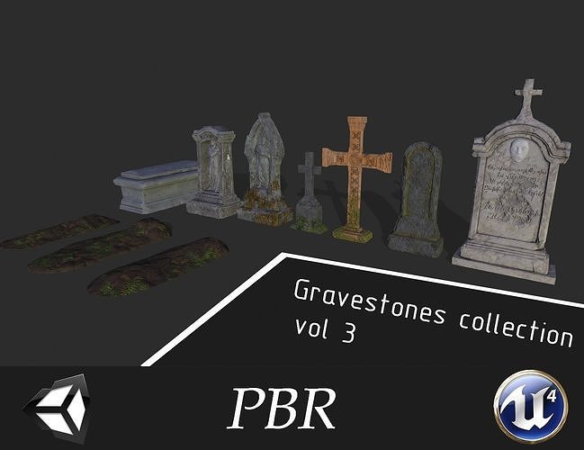 Gravestones collection vol 3 Low-poly 3D model