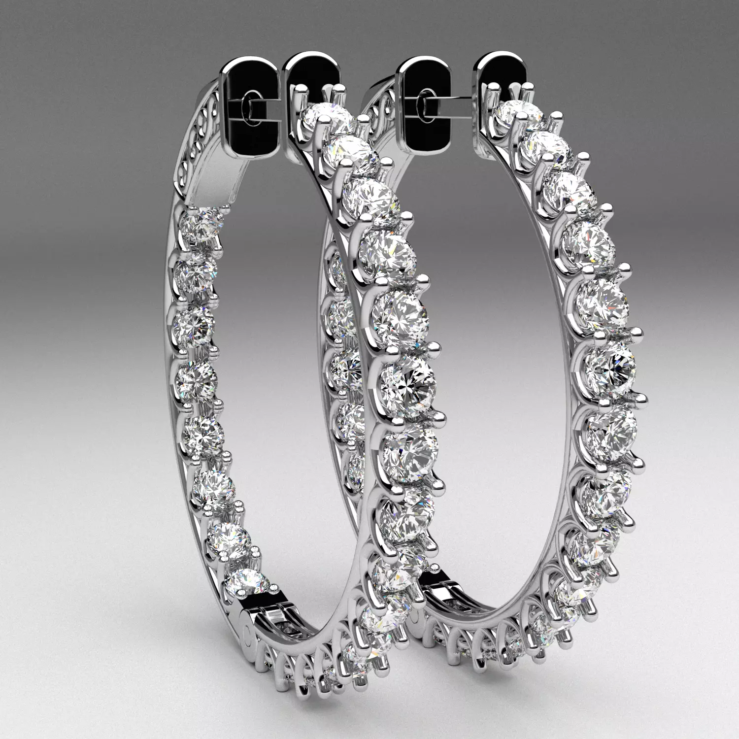 Diamond hoop earrings round rings printable luxury  3D print model_0
