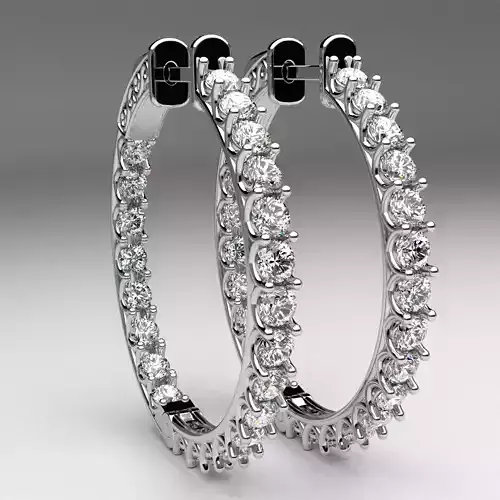 Diamond hoop earrings round rings printable luxury  3D print model