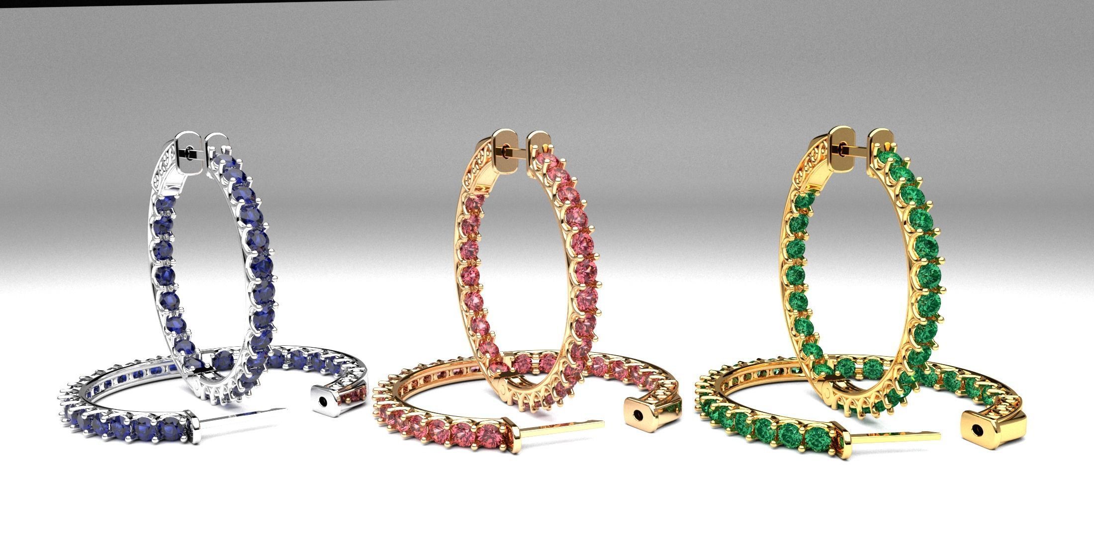 Diamond hoop earrings round rings printable luxury  3D print model_1