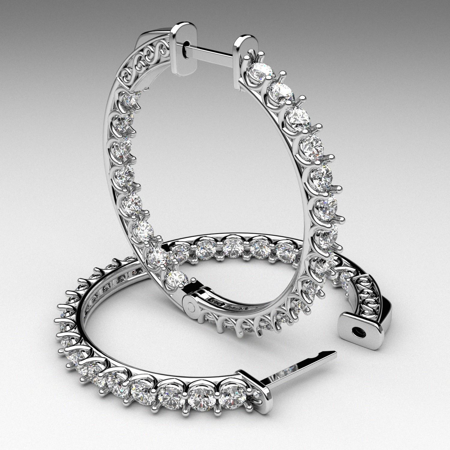 Diamond hoop earrings round rings printable luxury  3D print model_4
