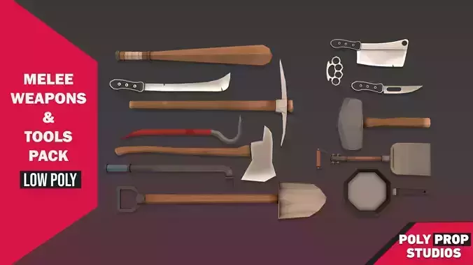 Melee Weapons and Tools Pack Low-poly 3D model
