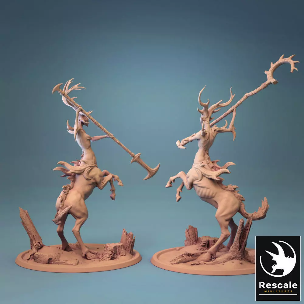 Centaur two deer statues with axes and spears 3D print model_1