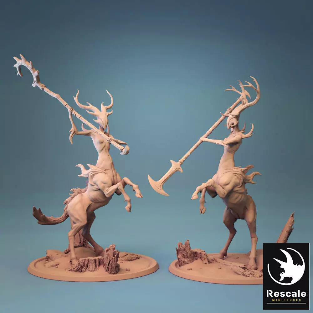 Centaur two deer statues with axes and spears 3D print model_0