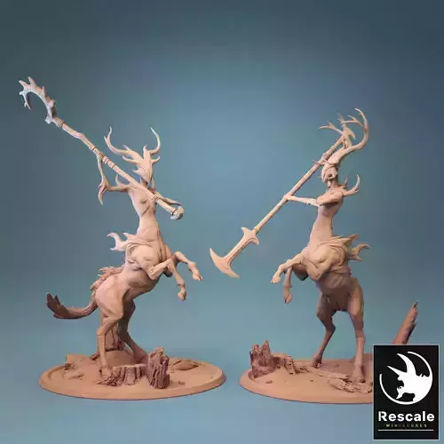 Centaur two deer statues with axes and spears