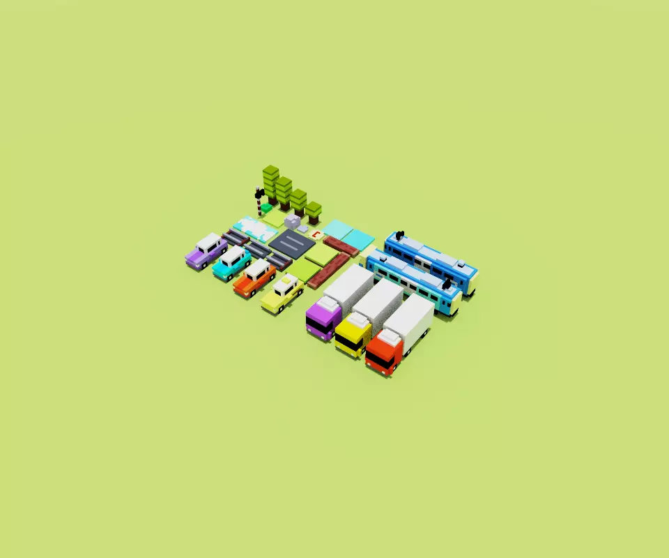 Crossy Road Game Voxel Assets 3D model_0