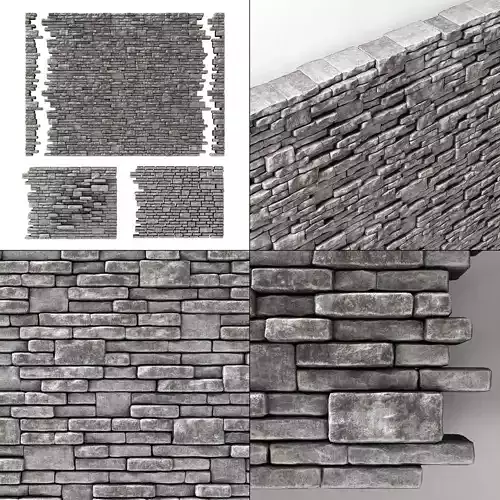 Brick stone wall block many n2 3D model