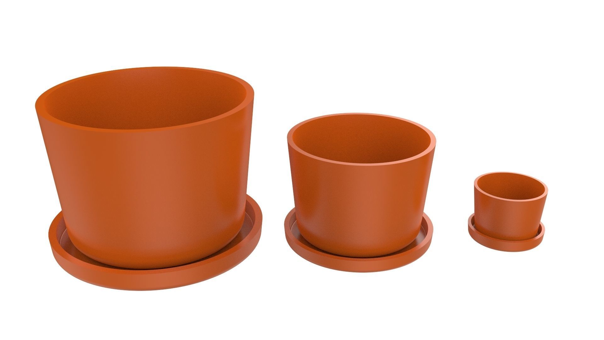 Vase With Plate for Plant 01 with 3 Different Sizes 3D print model_8