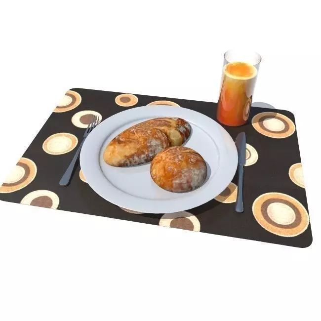 breakfast plate with bread and orange juice 3D model | CGTrader