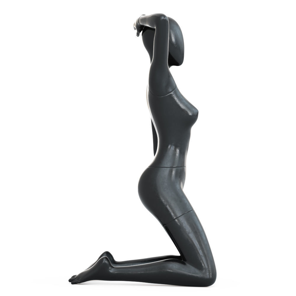 Female black mannequin in knee pose 52 3D model_2