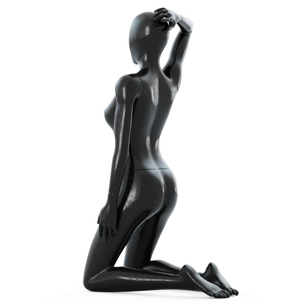 Female black mannequin in knee pose 52 3D model_3