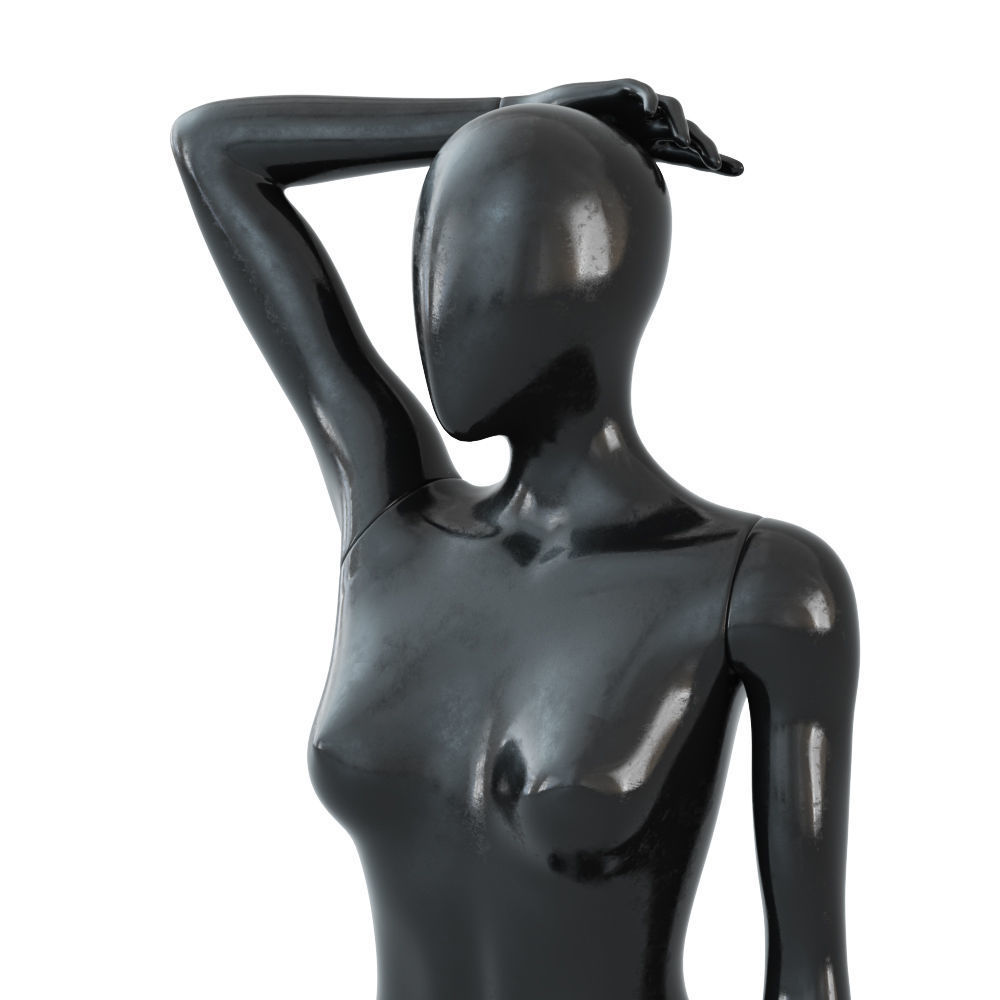 Female black mannequin in knee pose 52 3D model_4