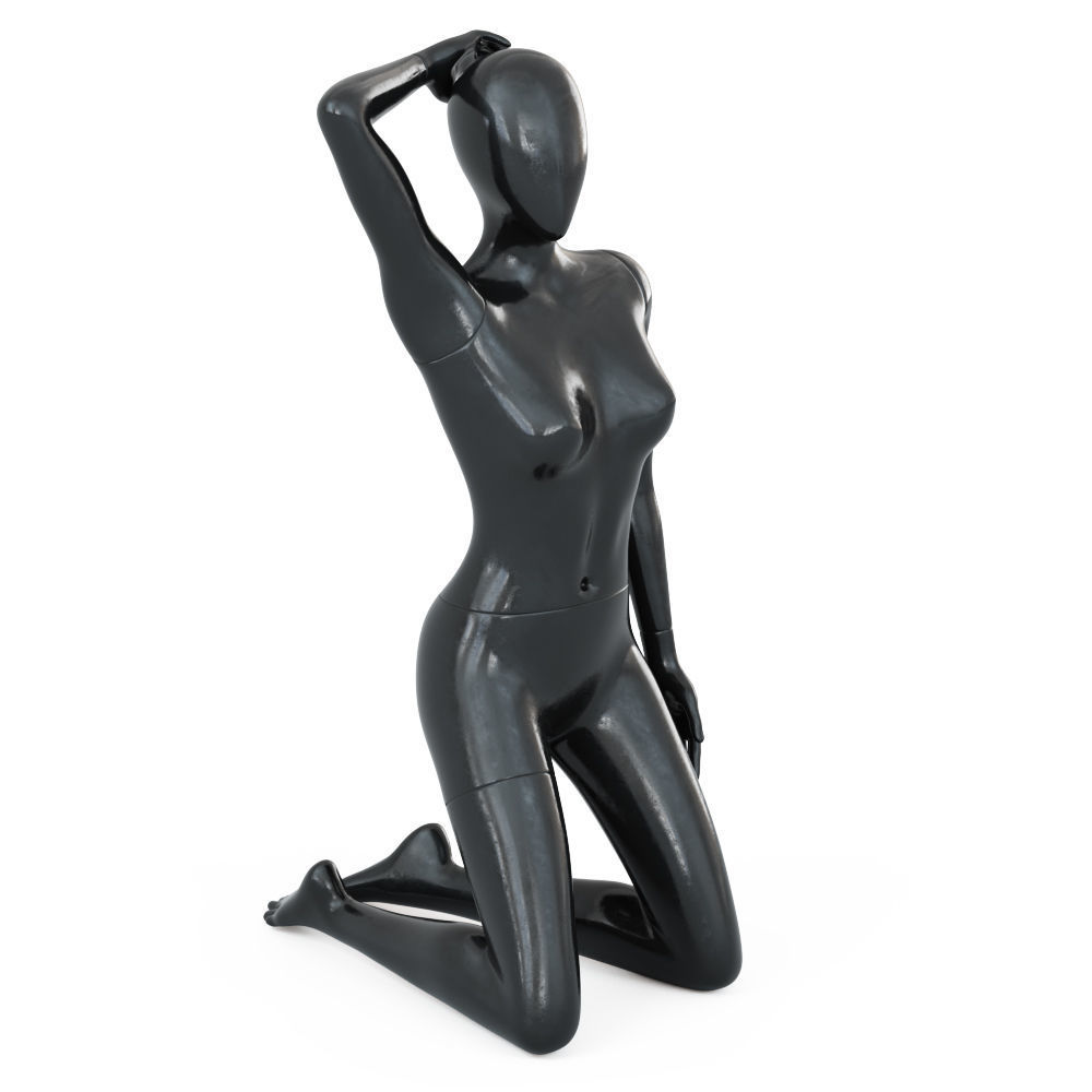 Female black mannequin in knee pose 52 3D model_1