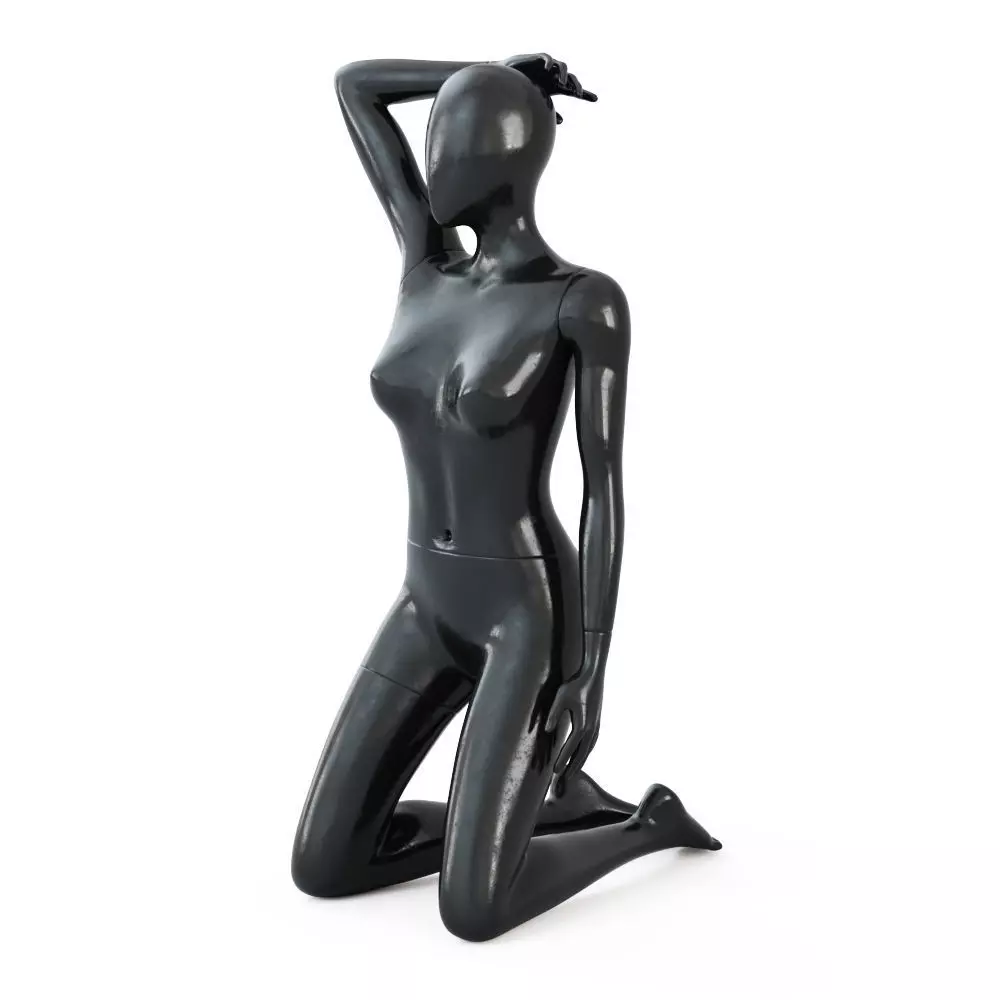 Female black mannequin in knee pose 52 3D model_0