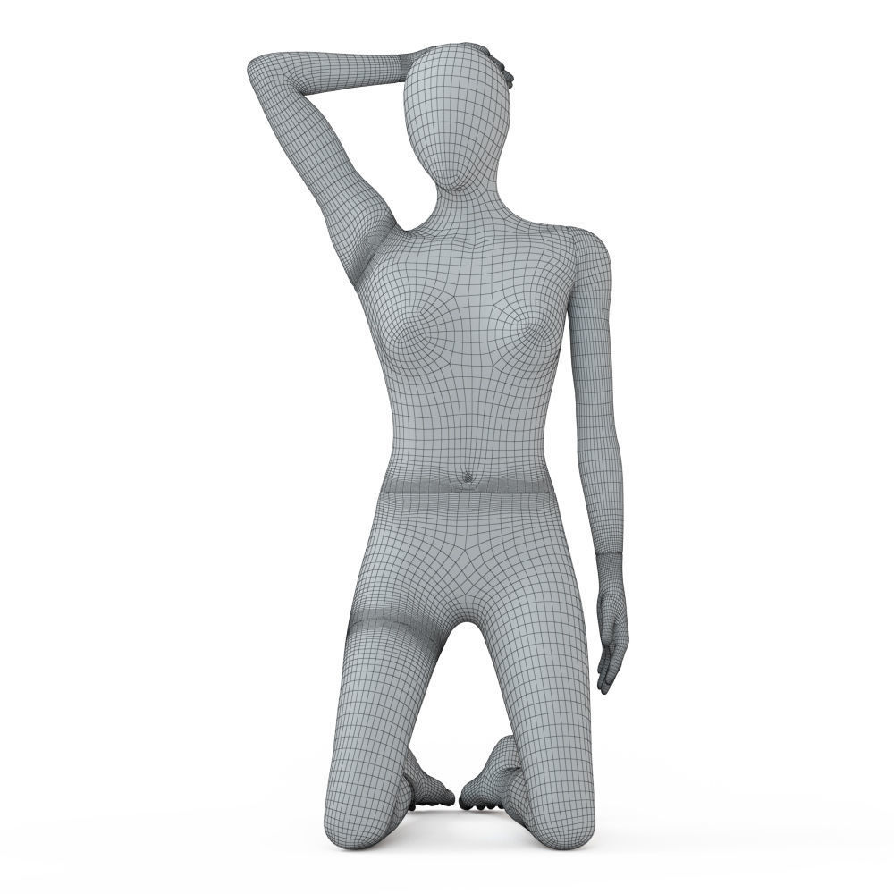 Female black mannequin in knee pose 52 3D model_5