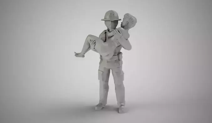 Fireman 2 man carrying woman 3D print model
