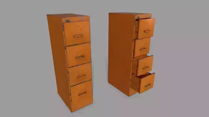 Cabinet orange metal box Low-poly 3D model