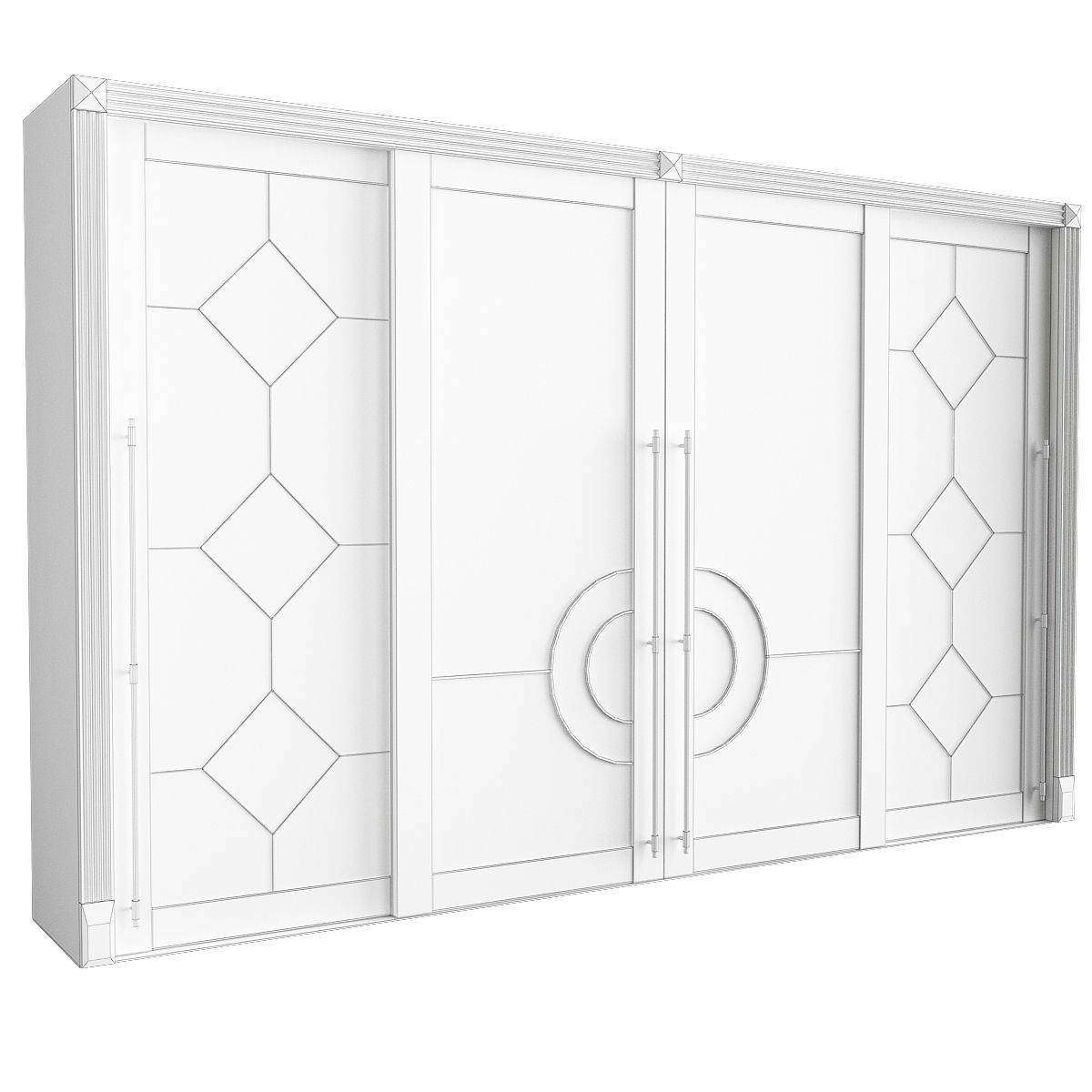 Wardrobe low poly 3d model sliding door with ornamental design 3D model_1