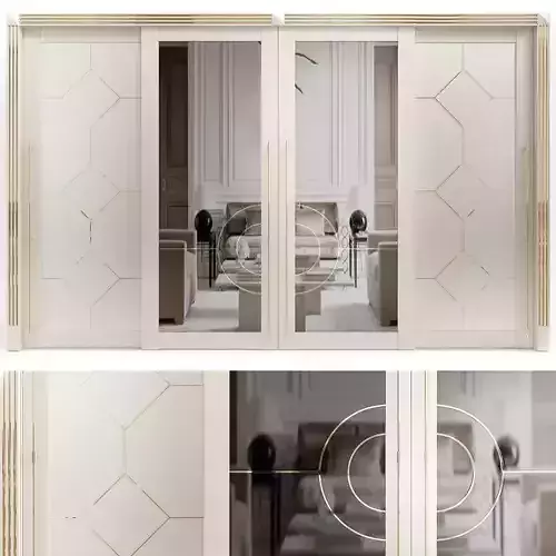 Wardrobe low poly 3d model sliding door with ornamental design