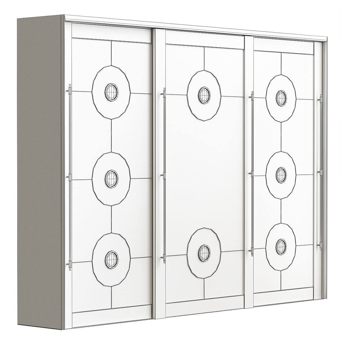 Wardrobe 3d model with glass doors and gold accents Low-poly 3D model_1