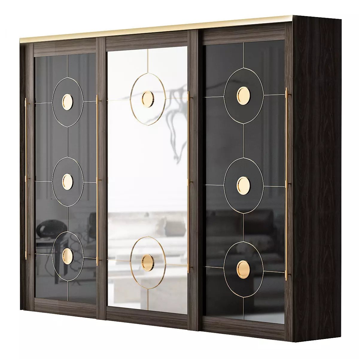 Wardrobe 3d model with glass doors and gold accents Low-poly 3D model_0