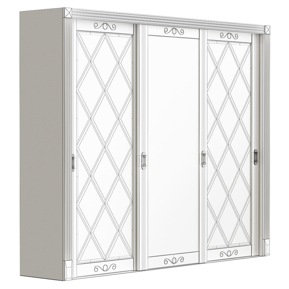 Wardrobe 3d model with glass doors and mirrors Low-poly 3D model_1