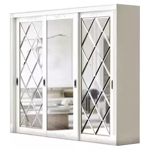 Wardrobe 3d model with glass doors and mirrors