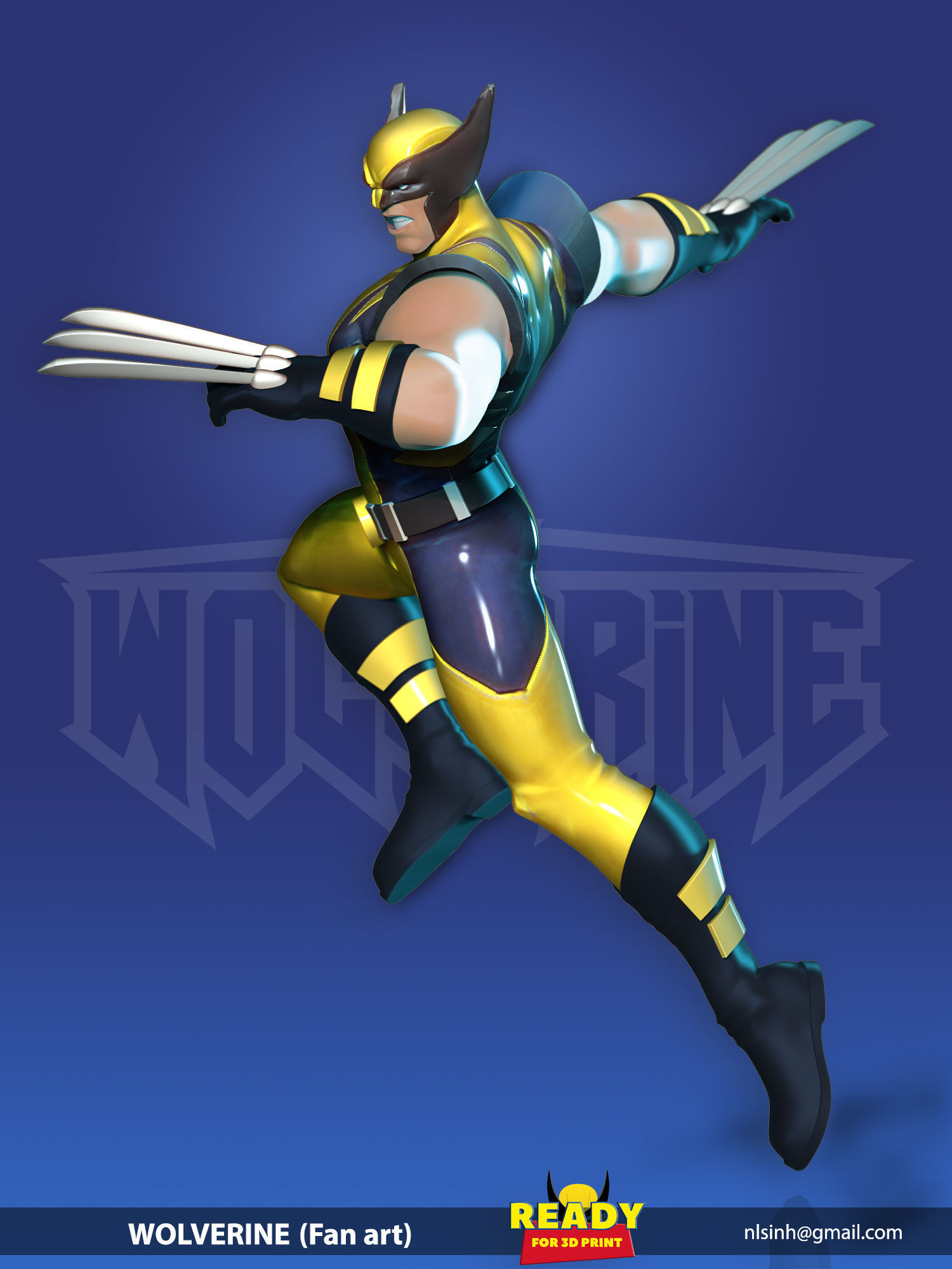 Wolverine jumping on platform 3D print model_5