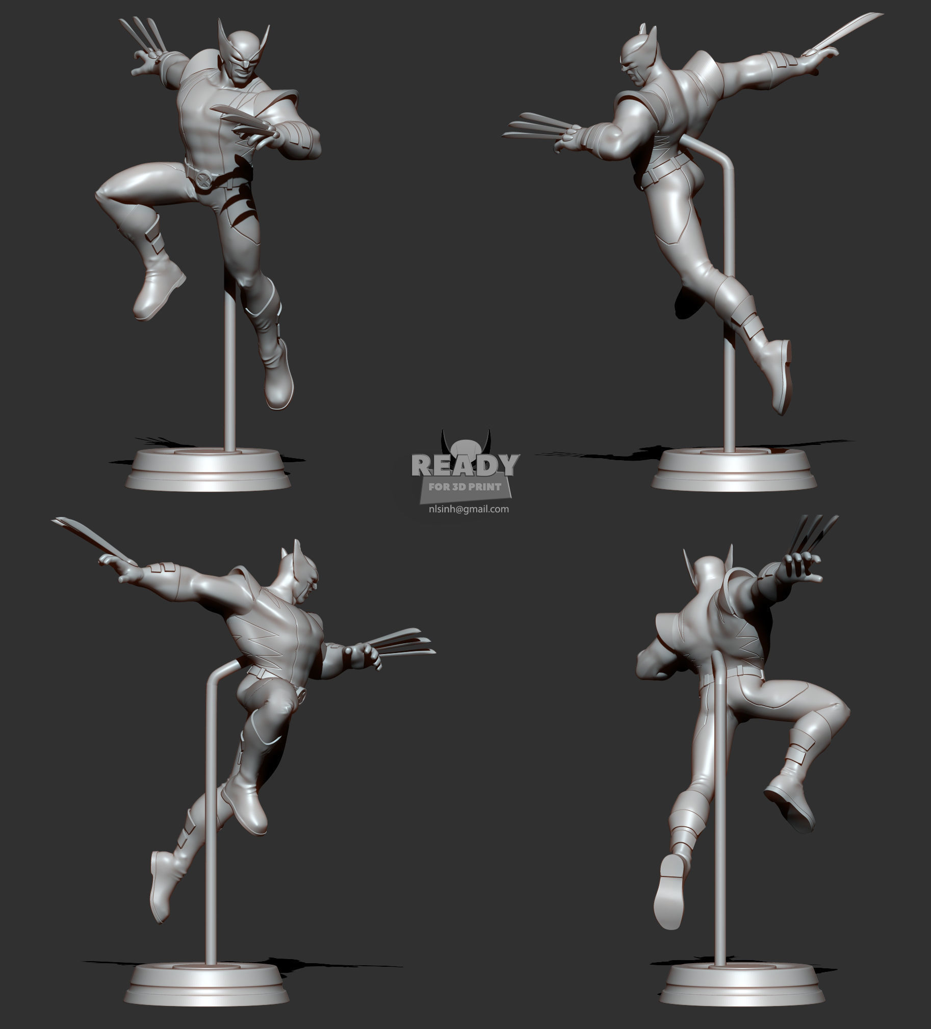 Wolverine jumping on platform 3D print model_2