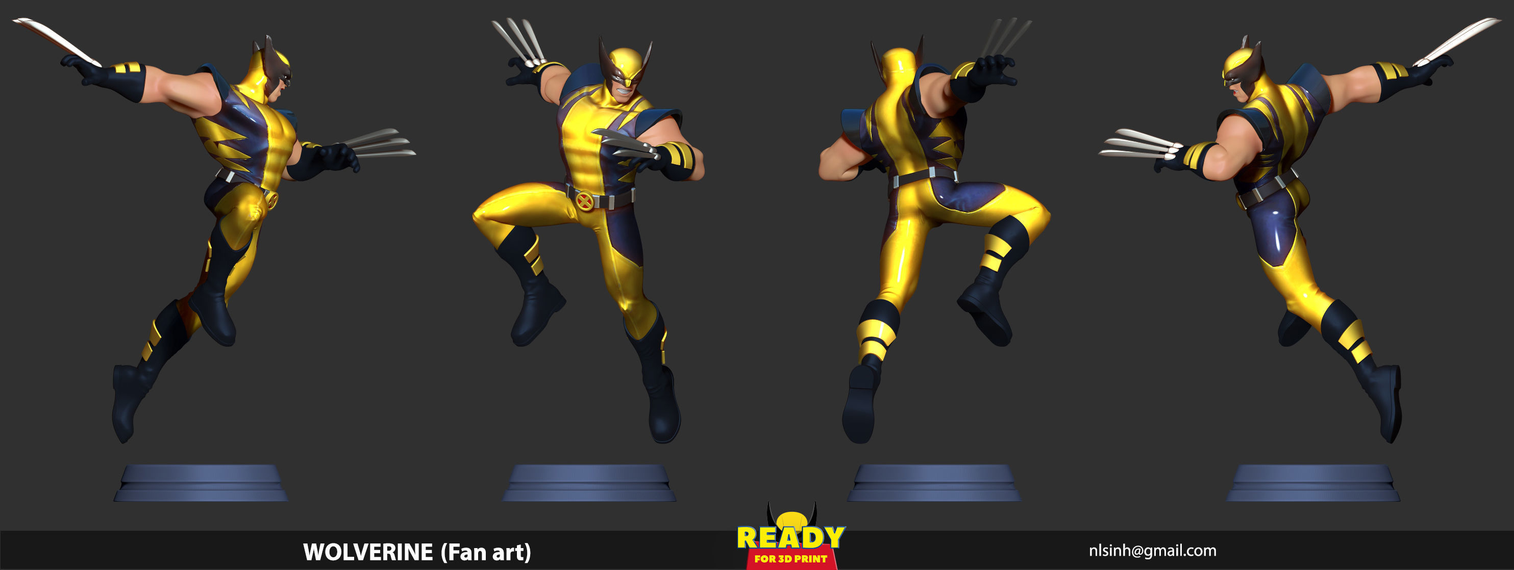 Wolverine jumping on platform 3D print model_1