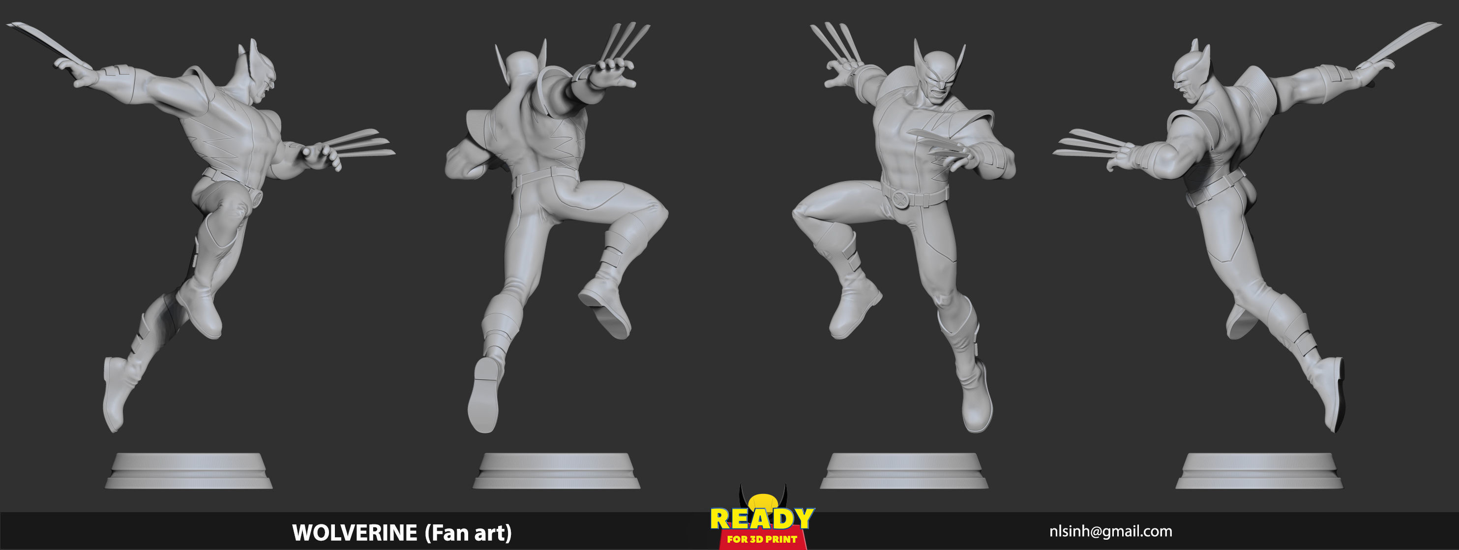 Wolverine jumping on platform 3D print model_3