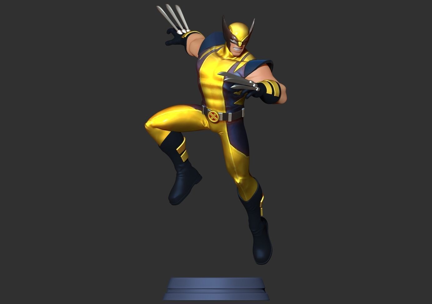 Wolverine jumping on platform 3D print model_9