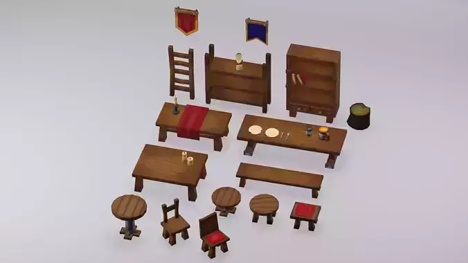 Old furniture asset   Furniture props    Lowpoly asset