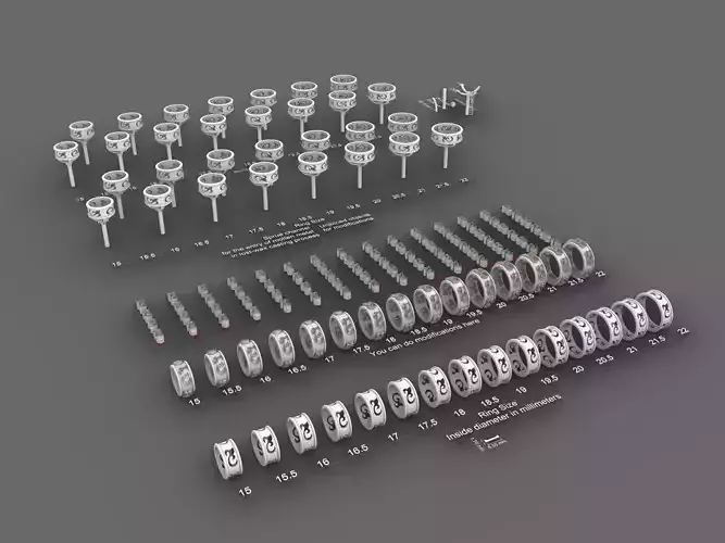 Ornament Rings All size in one 3D model for 3d printing 