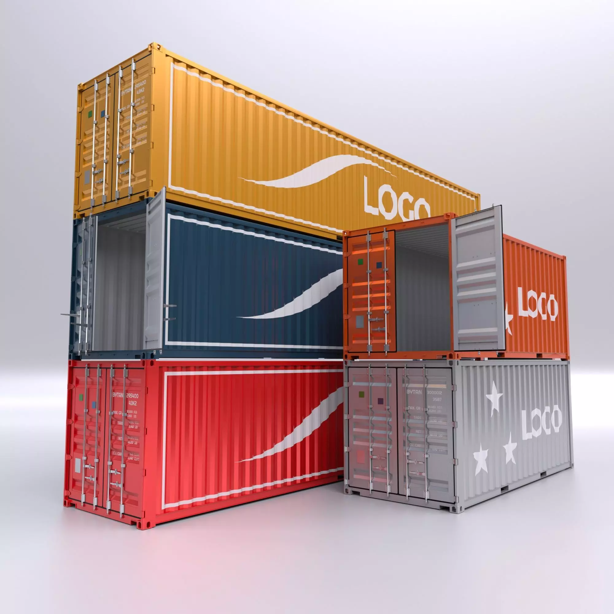 Standart Container 20ft and 40ft for Ship and Truck 3D Model Collection_0