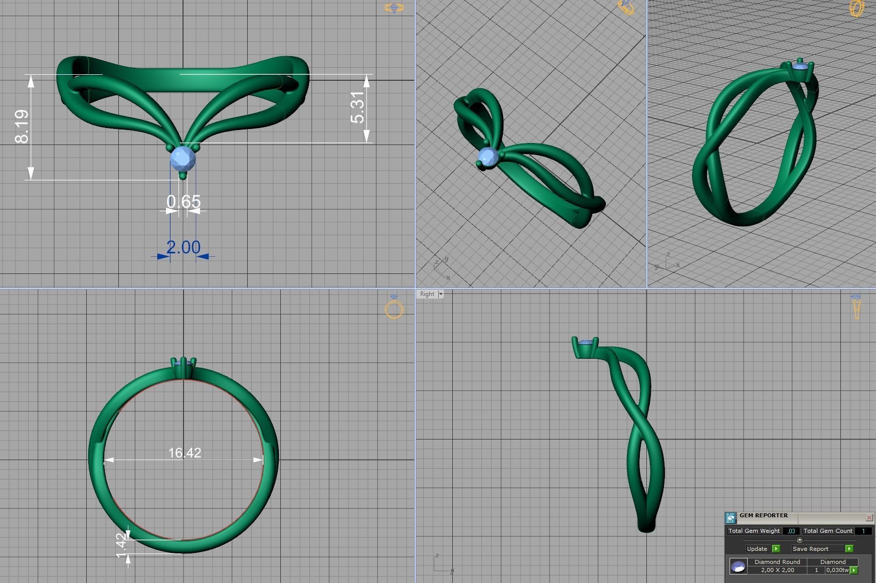 V-shape Vine band ring 3dmodel 3D print model_4