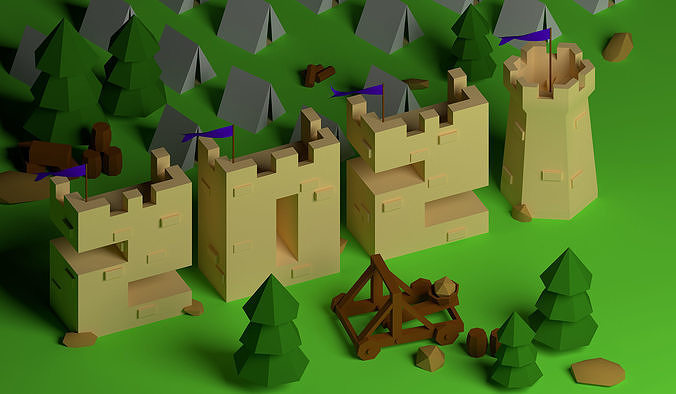 Isometric Castle in shape of 2021  Low-poly 3D model